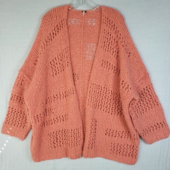Free People Saturday Morning Oversized Cardigan Open Knit Coral Slouchy size M/L - Picture 1 of 16